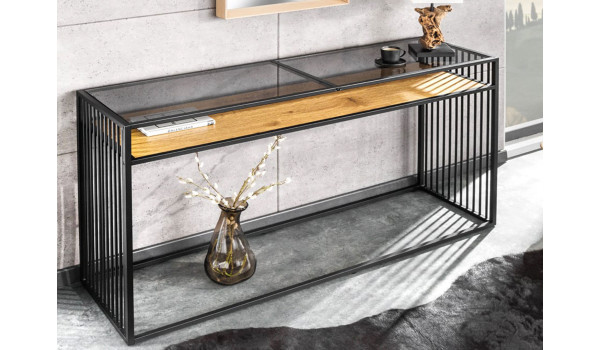 Console industrielle 120 cm verre et métal