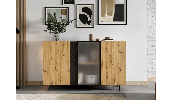 Buffet industriel bois verre et métal