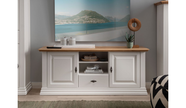 Meuble tv cottage blanc et bois