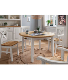 Table à manger ronde blanche et bois massif