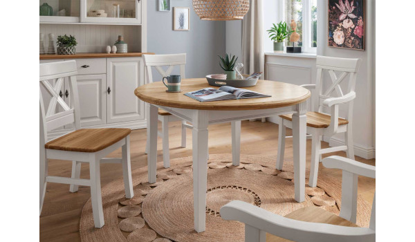 Table à manger ronde blanche et bois massif