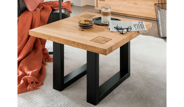 Table basse carrée chêne et métal