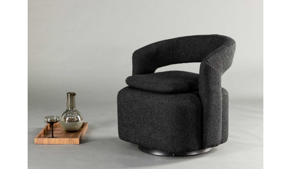 Fauteuil tournant en tissu bouclé noir