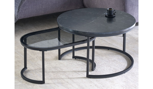 Tables basses imitation marbre et verre