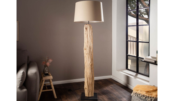 Lampe en bois flotté et lin