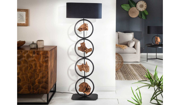 Lampe sur pied acacia et métal 147 cm