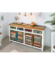 Buffet en bois recyclé coloré
