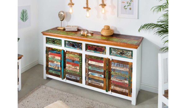 Buffet en bois recyclé coloré