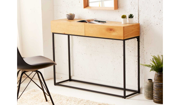 Console 2 tiroirs bois et métal