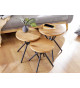 Lot de 3 tables basses en chêne et métal
