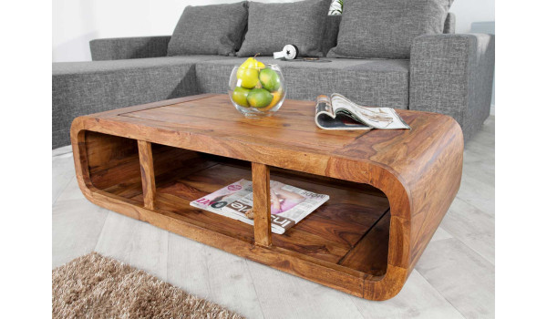 Table basse courbée en sesham 100 cm