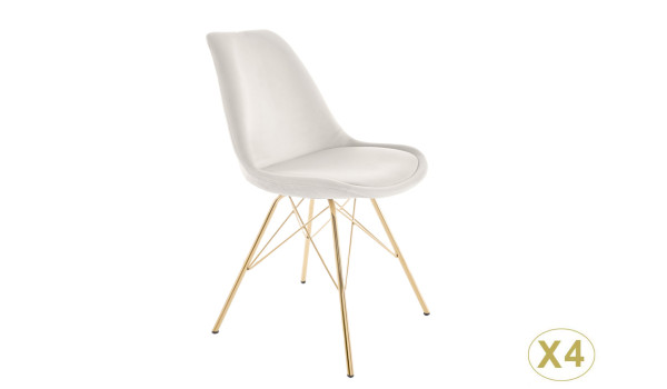 Chaise velours champagne pieds métal doré