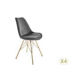 Chaise velours grise pieds métal doré