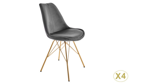 Chaise velours grise pieds métal doré