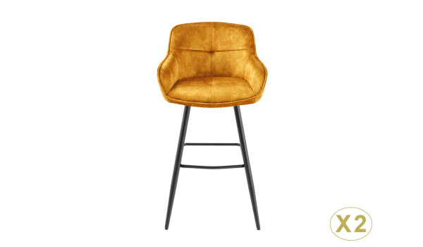 Fauteuils de bar jaune moutarde et métal noir