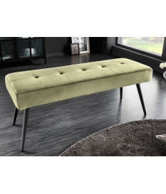 Banc de couloir vert olive et métal noir