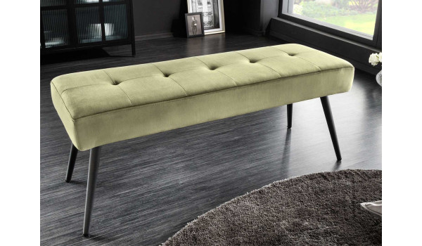 Banc de couloir vert olive et métal noir