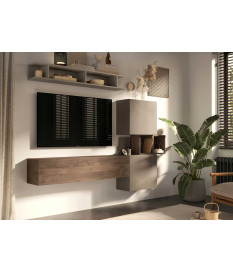 Ensemble TV contemporain argile et chêne mercure