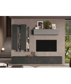 Composition TV contemporaine gris graphite et ardoise