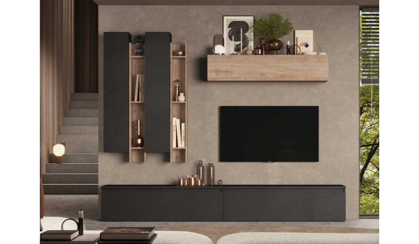 Ensemble TV chêne et lave