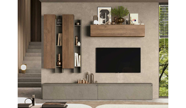 Composition tv avec rangements muraux