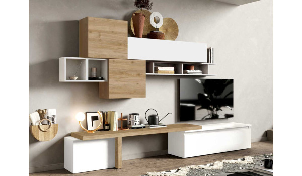 Ensemble TV scandinave blanc et bois