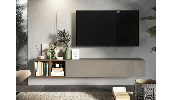 Meuble TV mural argile et chêne mercure