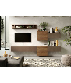 Meuble TV mural bois foncé et bronze