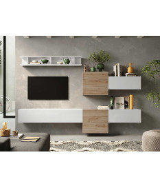 Ensemble TV mural blanc et bois 262 cm