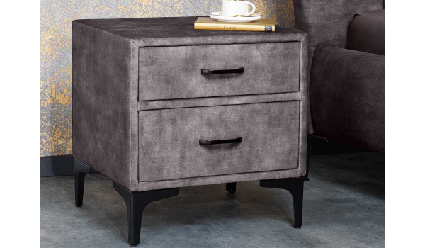 Chevet en velours gris foncé 2 tiroirs