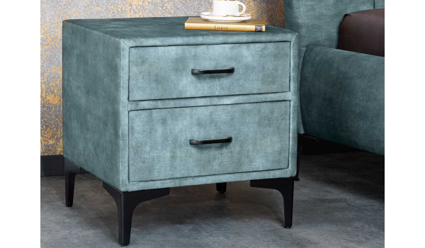 Table de nuit en velours bleu pétrole