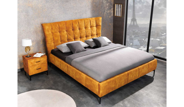 Lit 2 places velours jaune moutarde