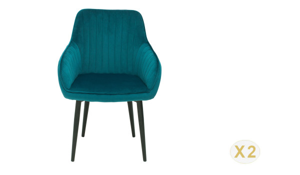 Chaises en velours turquoise avec accoudoir
