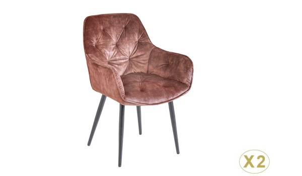 Fauteuils en velours marron et métal noir