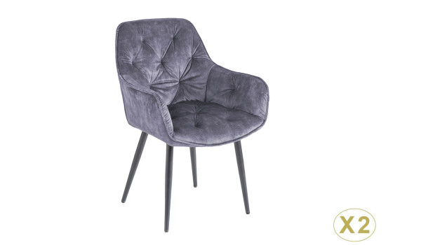 Chaises en velours gris et métal noir