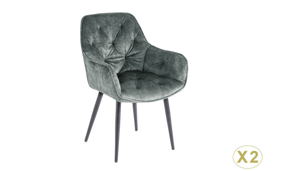 Fauteuils velours gris vert et métal noir