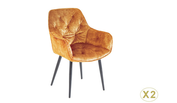 Fauteuils velours jaune moutarde