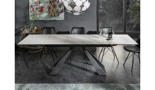 Table extensible en céramique couleur marbre blanc