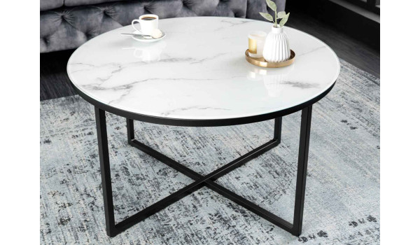 Table basses ronde en verre et métal 80 cm