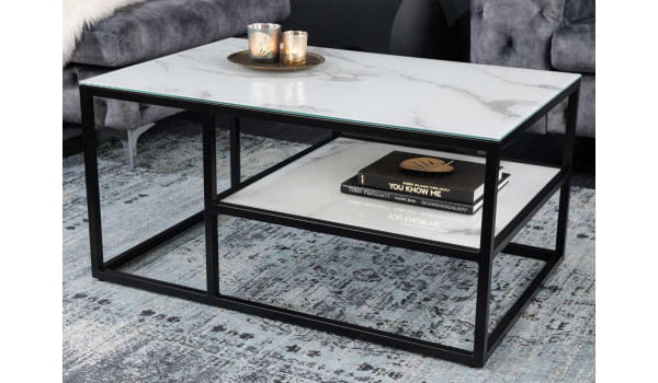 Table basse rectangulaire marbre blanc et noir