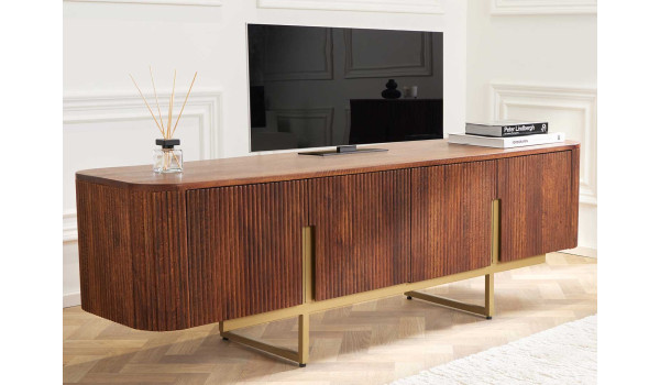 Meuble TV rétro bois et métal doré