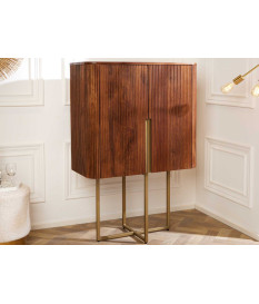 Buffet haut rétro vintage manguier brun et métal doré