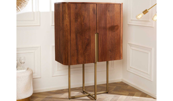 Buffet haut rétro vintage manguier brun et métal doré