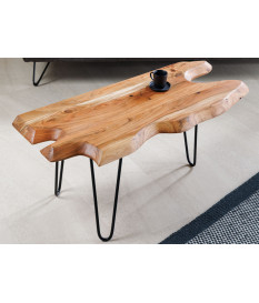 Table basse acacia et fer noir
