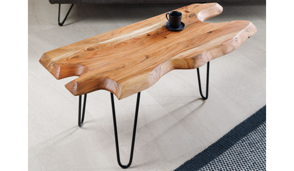 Table basse acacia et fer noir