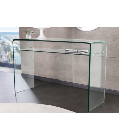 Console verre trempé avec une étagère 100 cm