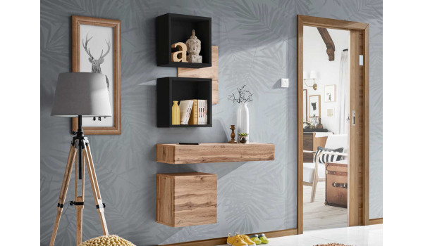 Meubles de couloir suspendus bois et noir