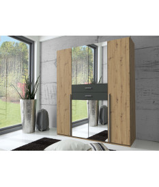 Armoire avec miroir 180 cm chêne artisan et graphite