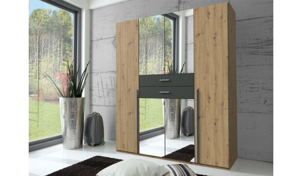 Armoire avec miroir 180 cm chêne artisan et graphite