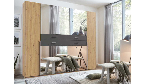Grande armoire dressing 270 cm chêne artisan et graphite